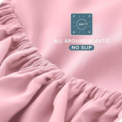 Bare Home Split Head Flex King Sheet Set - 1800 Ultra-Soft Microfiber Bed Sheets - Double Brushed - Deep Pockets - Easy Fit - 4 Piece Set - FlexTop King Bedding (Split Head Flex King, Light Pink)