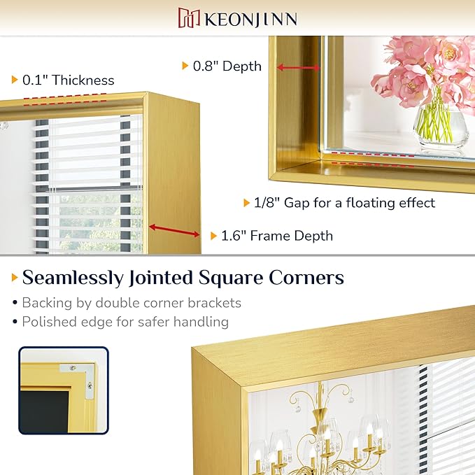 Keonjinn 30 x 36 Inch Brushed Gold Bathroom Mirror Metal Framed Rectangle Wall Gold Vanity Mirror for Bathroom Gold Rectangle Mirror for Bathroom Over Sink(Horizontal/Vertical)