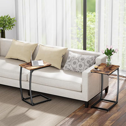 C-Shaped End-Table Set of 2 - Side Table for Couch,Curved Support Legs, Slide Under Couch Table for Sofa, TV Tray Table for Living Room Bedroom (Rustic Brown)
