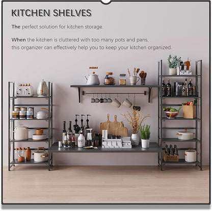 4NM No-Assembly Folding Bookshelf Storage Shelves 4 Tiers Vintage Bookcase Standing Racks Study Organizer Home Office (All Black)