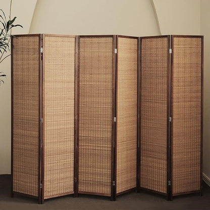 6 Panel Room Divider and Folding Screen Room Divider,Bamboo Room Divider for Room Separation,67" H x 92.1" W