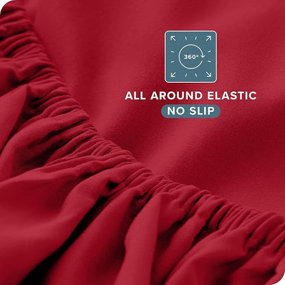 Bare Home Twin Sheet Set - 1800 Ultra-Soft Microfiber Twin Bed Sheets - Double Brushed - Deep Pockets - Easy Fit - Extra Soft - 3 Piece Set - Bedding Sheets & Pillowcases (Twin, Red)