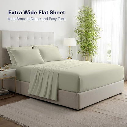Kickoff Viscose Bamboo Sheets Full Size 4-pc 100% Organic Bamboo Viscose Bed Cooling Sheets Full Size Set Cool Bedding for hot Sleepers Sheet, Flat, Fitted, Pillowcases (Soft Sage, F)