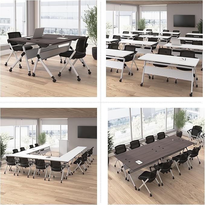 Bush Business Furniture Folding Training Table, 60 inch Desk with Powered Grommets, Commercial-Grade Bundle for Office or Classroom, Envision Collection, Gray