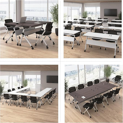 Bush Business Furniture Folding Training Table Set for 2, 60 inch Desk with Powered Grommets and 2 Chairs with Arms, Commercial-Grade Bundle for Office or Classroom, Envision Collection, Gray
