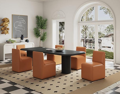 Manhattan Comfort Anna Square Modern Dining Chair with Head to Toe Faux Leather Upholstery and Plastic Foot Padding, Luxury Accent Furniture, Set of 2, Saddle