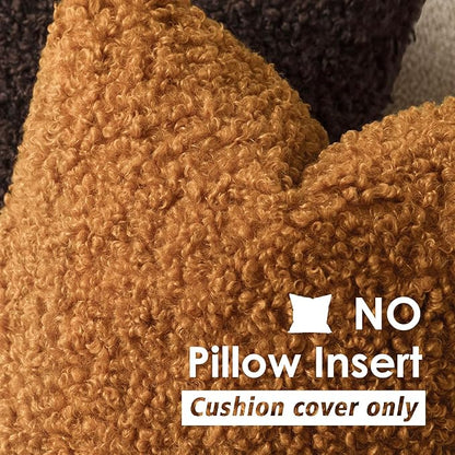 Foindtower 2 Pieces 22x22 Inch Orange, Faux Fur Throw Pillow Cover Accent Sherpa Furry Pillow Covers Fuzzy Soft Pillowcases Cozy Sheepskin Decorative Fleece Cushion Case for Bed Couch Living Room
