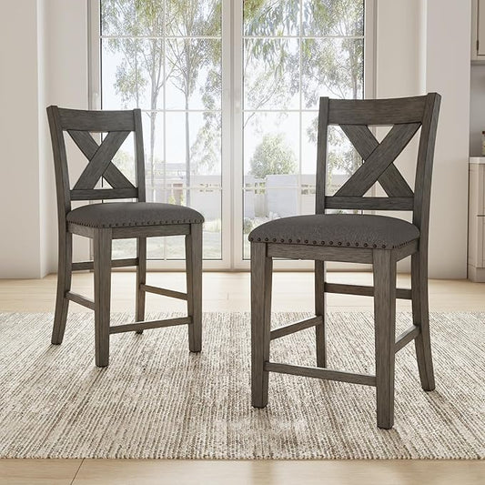 Signature Design by Ashley Caitbrook Rustic 24.63" Counter Height Upholstered Barstool, Set of 2, Gray
