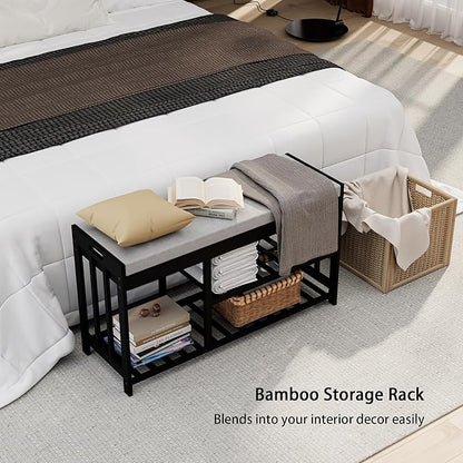 3-Tier Bamboo Shoe Rack Bench, Shoe Storage Organizer Bench, Entryway Benchs, Shoes Rack for Front Door Entrance, Entryway Bathroom Bedroom