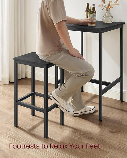 VASAGLE Bar Table and Chairs Set, Square Table with 2 Stools, Dining Pub Set for 2, Space Saving for Kitchen Breakfast, Living Room, Party Room, Ebony Black and Ink Black