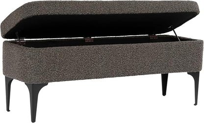 HomePop Upholstered Storage Bench with Metal Leg Home Décor|Bench with Storage for Living Room & Entryway - Dark Brown Boucle