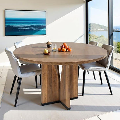NicBex 39 Inch Round Dining Table for 4, Wooden Small Dinner Table Farmhouse Kitchen Tables with X-Shaped Stable Pedestal for Dining Room, Kitchen, Living Room, Brown