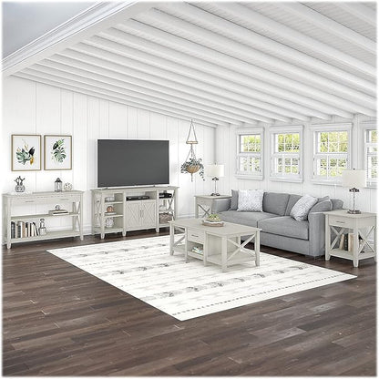 Bush Furniture Key West Tall TV Stand for 65 Inch TV in Linen White Oak, Farmhouse Entertainment Center with Storage