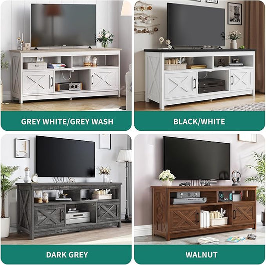 YITAHOME TV Stand for 65/55 Inch TV, Farmhouse Entertainment Center with Storage, Power Outlets and Open Shelf, Media Console TV Cabinet for Living Room, Grey White & Grey Wash