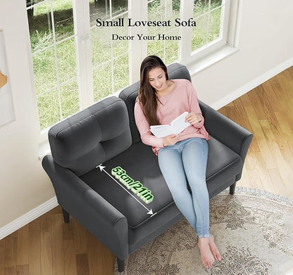 Small Sofa Couch, 48" Loveseat Sofa, Soft Velvet Love Seat Couches, Small Couch for Bedroom with 21" Deep Seat, Comfy Couches for Living Room, Tool-Free Setup Sofas for Living Room, Grey
