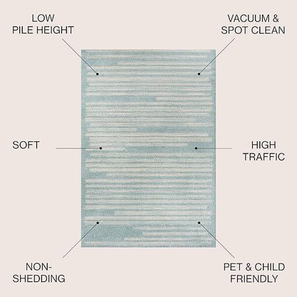 JONATHAN Y Khalil Modern Berber Stripe Turquoise/Cream Indoor Area Rug, 8x10, Contemporary, Bohemian, Easy-Cleaning for Living Room, Bedroom, Kitchen, Pet Friendly, Non-Shedding (MOH207D-8)