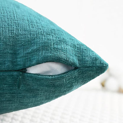 CaliTime Throw Pillow Covers Decorative 12 X 12 Inches Pack of 2 Cozy Chenille Cushion Cases for Couch Sofa Bed Living Room Home Teal