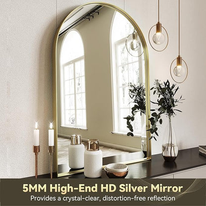 Brightify Arched Mirror, 24 x 36 Inch Gold Arch Mirror, Metal Frame Gold Arched Wall Mirror, Arched Top Bathroom Vanity Mirror for Living Room Bedroom Mantle Entryway Hallways