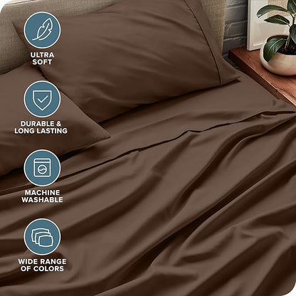 Bare Home Twin XL Sheet Set - College Dorm Size - Luxury 1800 Ultra-Soft Microfiber Twin Extra Long Bed Sheets - Deep Pockets - Easy Fit - Extra Soft - 3 Piece Set - Bed Sheets (Twin XL, Cocoa)