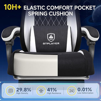 GTPLAYER Gaming Chair, Video Game Chairs with Footrest and Lumbar Support, Computer Chair for Adults with Extended Backrest, Ergonomic Reclining Silla Gamer, Fabric, Black