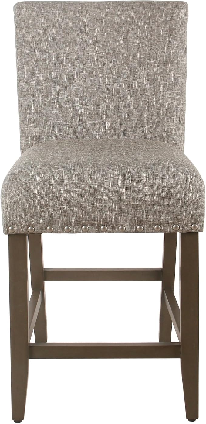 Homepop Home Decor | Backless Nailhead Trim Counter Height Bar Stools | 24 Inch Bar Stools | Decorative Home Furniture (Sterling Gray)