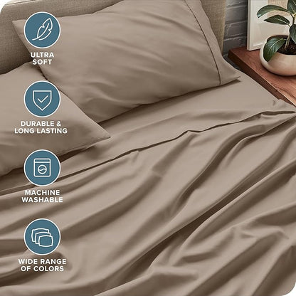 Bare Home Twin Sheet Set - 1800 Ultra-Soft Microfiber Twin Bed Sheets - Double Brushed - Deep Pockets - Easy Fit - Extra Soft - 3 Piece Set - Bedding Sheets & Pillowcases (Twin, Pebble)