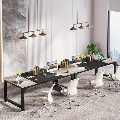 LITTLE TREE 70.8 Inch X-Large Executive Computer Office Desk, Grey+Black