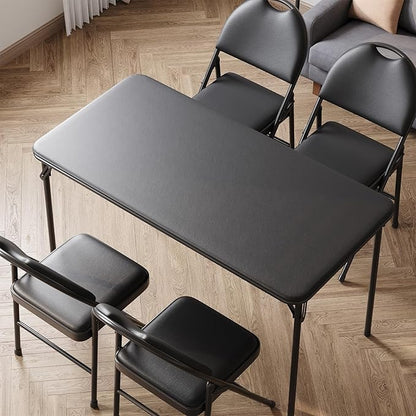 IDEALHOUSE Protable Folding Table and Chairs, 5 Piece Folding Card Table and Chairs Set, Foldable PU Upholstered Table and Chairs Set of 5, for Dining Room, Living Room, Office, Camping, Black