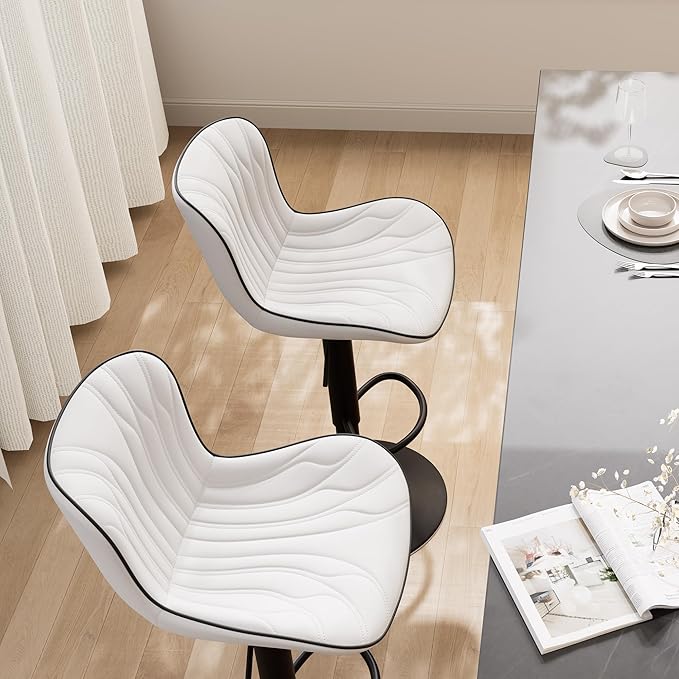 YOUNIKE White Bar Stools Set of 6 Modern Swivel Counter Height Bar Chair with Back Adjustable Kitchen Island Faux Leather Padded Barstools taburetes de bar Breakfast sillas para barra de cocina 6PCS