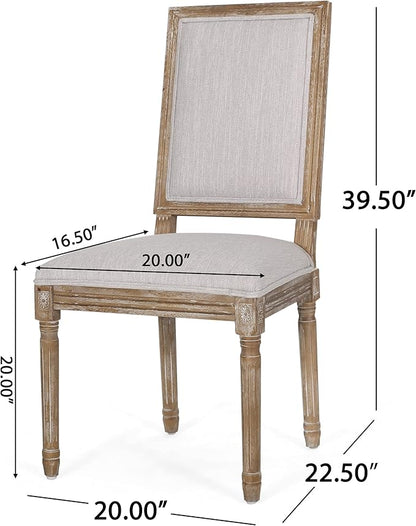 Christopher Knight Home Regina French Country Dining Chairs Set of 2, Wooden Dining Room Chair, High Back Kitchen Side Chair, Fabric Upholstered Armless Extra Seat, Light Gray and Natural