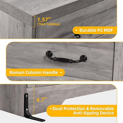YITAHOME Grey Drawers TV Stand for 65 inches with Power Outlets -Chest of Drawers Dresser with Side Organizer Bag Entertainment Center TV Console