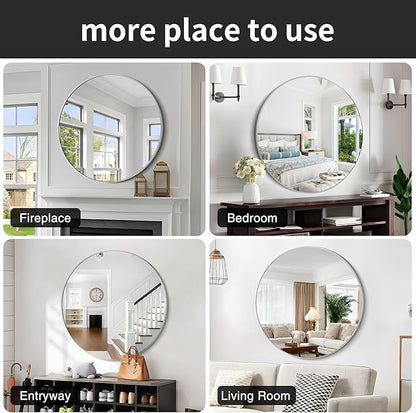 Silver Round Mirror, 39 Inch Wall Mounted Round Mirror, Aluminum Alloy Metal Frame Wall Mirror, Round Bathroom Mirror, Round Mirror for Bathroom, Entryway, Living Room, Large Mirror for Over Sink