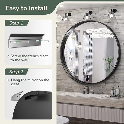 TokeShimi Round Black Mirror 24 Inch for Wall Decor Black Circle Bathroom Mirror with Non-Rusting Aluminum Alloy Brushed Matte Metal Frame for Modern Minimalist Farmhouse Home Decor
