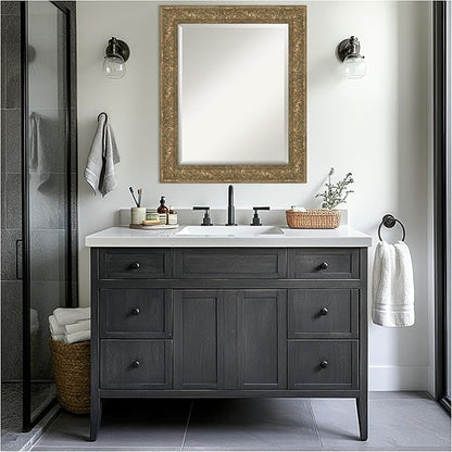 Amanti Art Bronze Bathroom Mirror for Over Sink, 29x35 Luxe Bronze Gold Rectangle Vanity Mirror, Large Traditional Frame, Hangs Horizonally and Vertically, Bathroom Wall Decor, Beveled Edge
