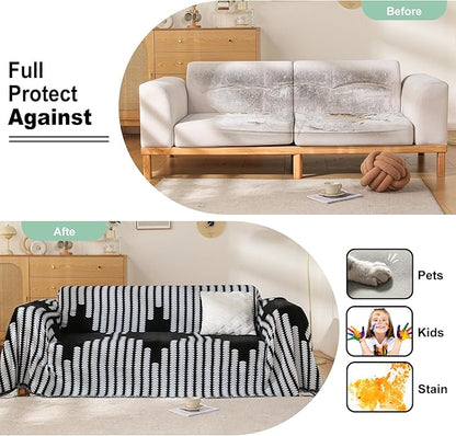 Boho Sofa Cover, Couch Covers for 3 Cushion Couch Sofa Pet Friendly, Sofa Cover Washable, Soft Chenille Living Room Couch Covers Slipcover, Pet Furniture Protecto (2# Black, 71" x 150")