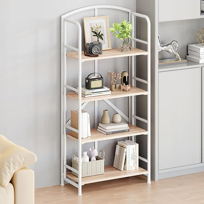 No-Assembly Folding Bookshelf Storage Shelves 4 Tiers Vintage Multifunctional Plant Stand Storage Rack Shelves Bookcase for Home Office
