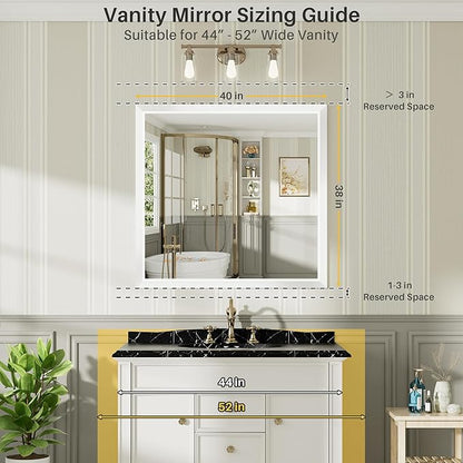 40x38 Inch White Bathroom Mirror for Wall, Thick Metal Framed Rectangle Mirrors for Over Sink, Bedroom, Living Room, Entryway, Anti-Rust, HD Tempered Glass