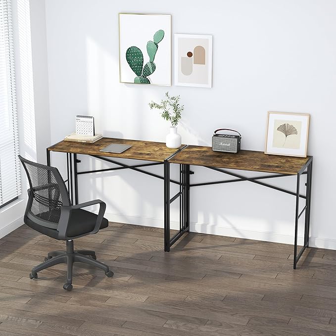 35 inch Small Folding Computer Desk, Writing Gaming Computer Desk for Small Spaces, No Assembly Required Home Office Tale, Rustic Brown