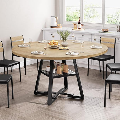 51'' Round Dining Table for 6,Kitchen Dining Room Circle Dinner Pedestal Table,Space Saving Wood Kitchen & Dining Room Furniture (Natual Wood, 51In)