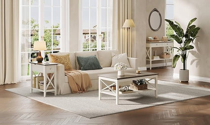 ChooChoo Farmhouse End Table with Charging Station, Accent Small Side Table Nightstand for Living Room, Bedroom, and Small Spaces - Soft White