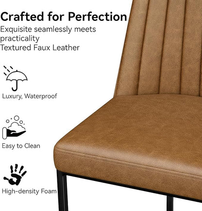 Bar Stools Set of 6, Faux Leather Counter Height Barstools, Upholstered Kitchen Counter Stools with Back and Stitching, 25.6" H Kitchen Island Stools Bar Chair, Metal Framed, Whisky Brown