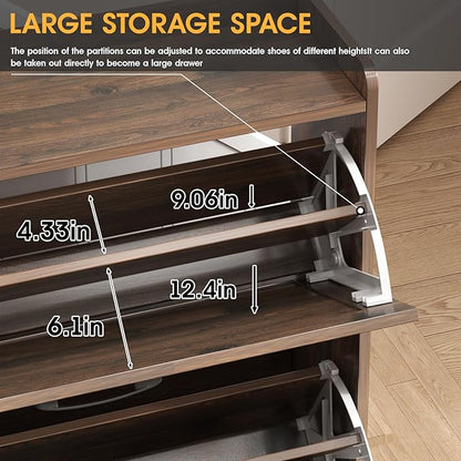 Maupvit Shoe Storage Cabinet with 3 Flip Drawers, Freestanding Organizer with Metal Legs for Entryway, Narrow Shoe Rack Cabinet, Dark Walnut
