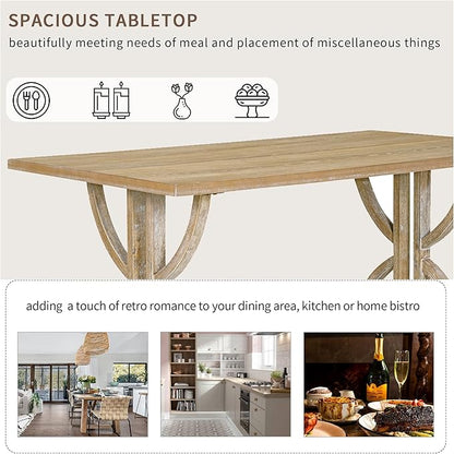 SogesPower 6-Piece Dining Table Set, Rectangular Farmhouse Kitchen Dining Table Set with 4 Upholstered Chairs & 1 Bench, Retro Kitchen Table Set for 4-6 for Dining Room Living Room,Natural Wood Wash