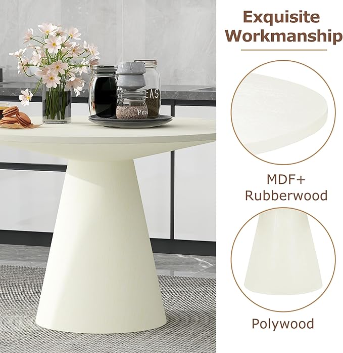 Wooden Kitchen Round Dining Table for 4-6, Round Kitchen Table with Circular Tabletop with Wood Pedestal Base, Rustic Farmhouse Furniture