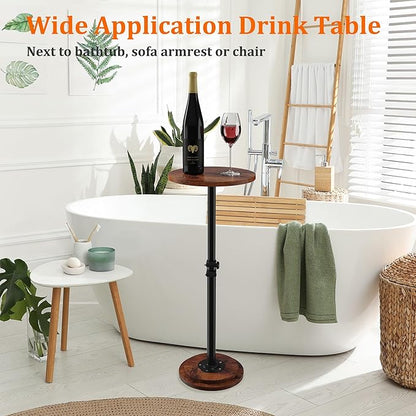 Drink Table, Small Round Side Table - 360° Swivel Height Adjustable for Small Spaces, Pedestal Martini Table for Sofa Couch, Living Room, Bedroom, Vintage