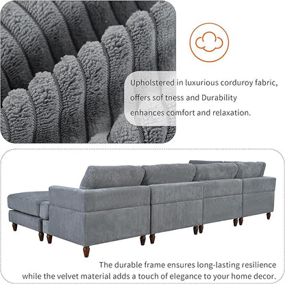 97.2 Inch L Shaped Modular Sectional Sofa with Movable Ottoman, 6-Seater Oversized Upholstered Combination Corner Couch for Living Room Office Spacious Space Furniture Sets, Gray