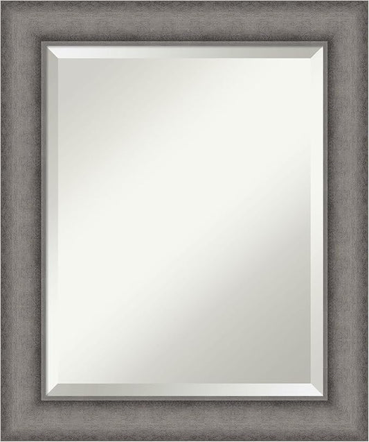 Amanti Art Grey Wall Mirror 25x21 Burnished Concrete Rectangle Bathroom Mirror for Wall Decor Living Room, Small Modern Contemporary Wood Frame, Hangs Horizonally and Vertically, Bathroom Decor