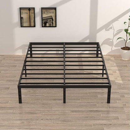 King Bed Frame No Box Spring Needed, 14 Inch Heavy Duty King Platform Bed Frame, 1200lbs Steel Slats Support, Easy Assembly, Black