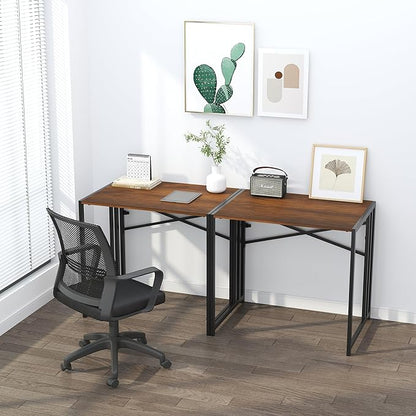 32 inch Folding Small Desk, Writing Gaming Computer Camping Desk for Small Spaces, No Assembly Required Home Office Desk, Mahogany
