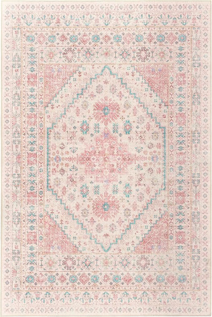 zesthome Pink Rug - 5x7 Area Rugs for Bedroom, Stain Resistant Washable Rugs for Nursery Room, Living Room, Home Decor, Girls Rug (Pink/Blue,5'x7')